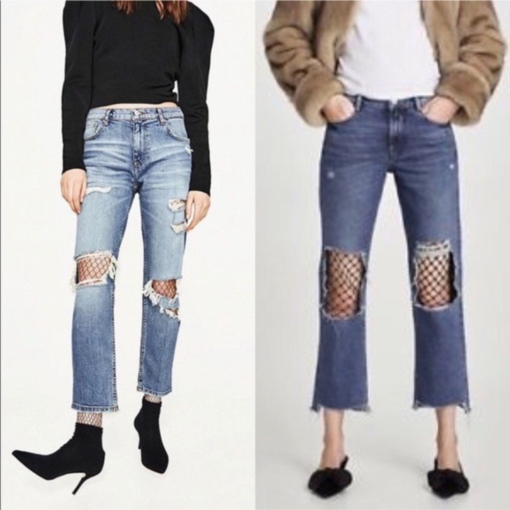 ZARA Fishnet Straight Leg Jeans